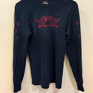 Women’s Size M Harley Davidson Long Sleeve Shirt Beaver Falls PA Black Red